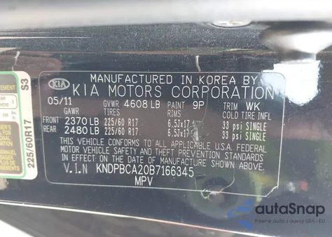 2011 Kia Sportage Lx from USA, damaged, VIN KNDPBCA20B7166345